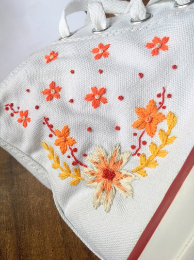 Converse Custom Orange Flower Strip Embroidery