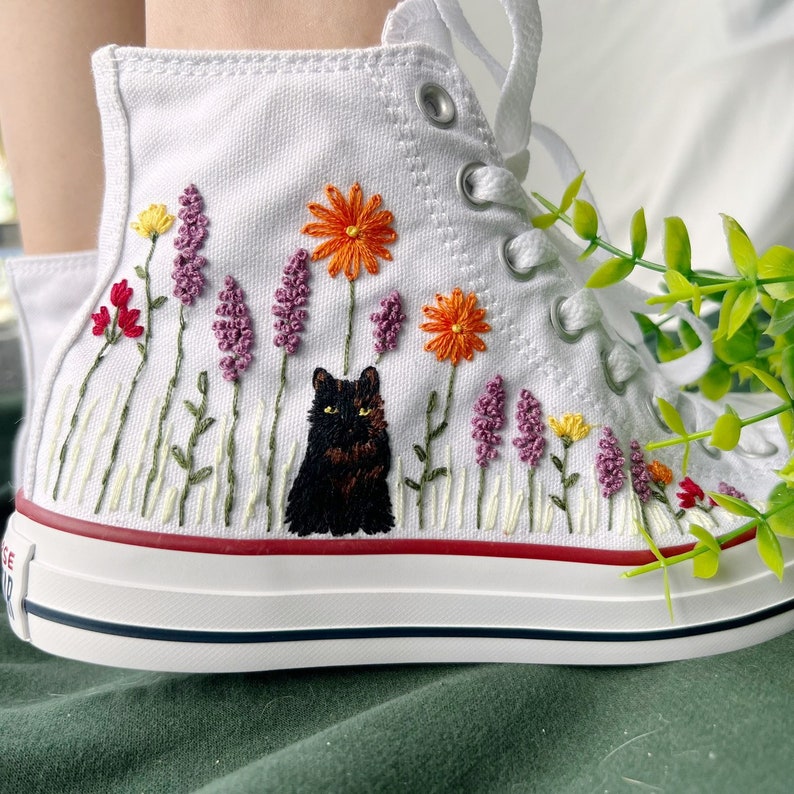 Cat and Wildflowers Converse Embroidery