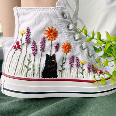 Cat and Wildflowers Converse Embroidery
