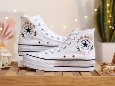 Peach Rose Bouquet Converse Embroidery