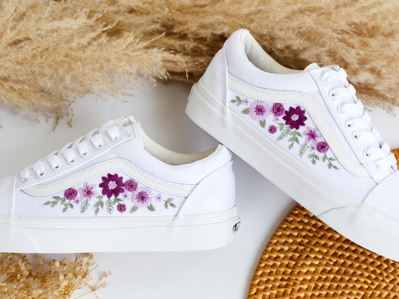 Purple Flower Embroidered Vans