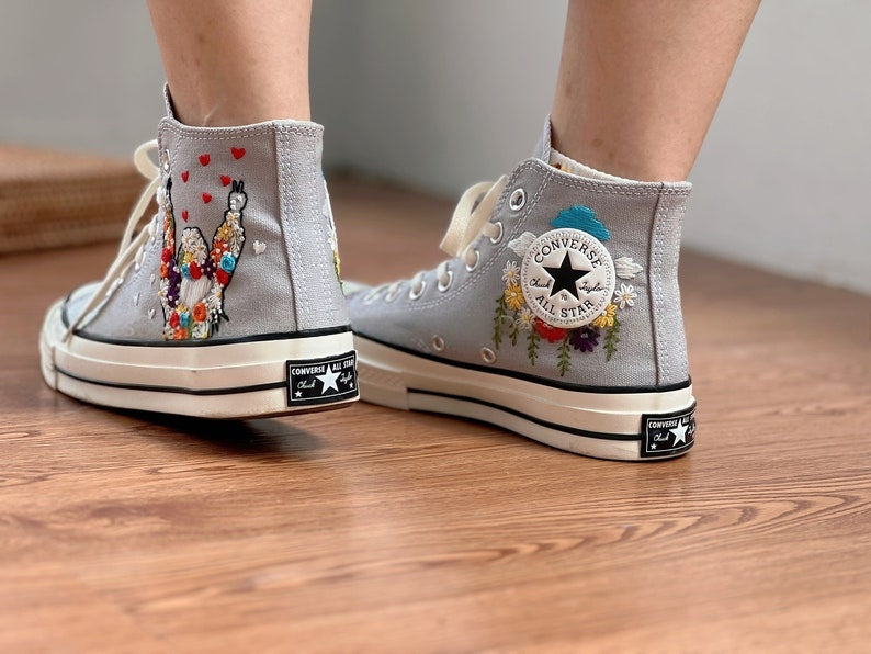 Colorful Girl & Floral Converse Embroidery