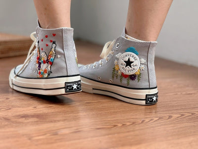 Colorful Girl & Floral Converse Embroidery