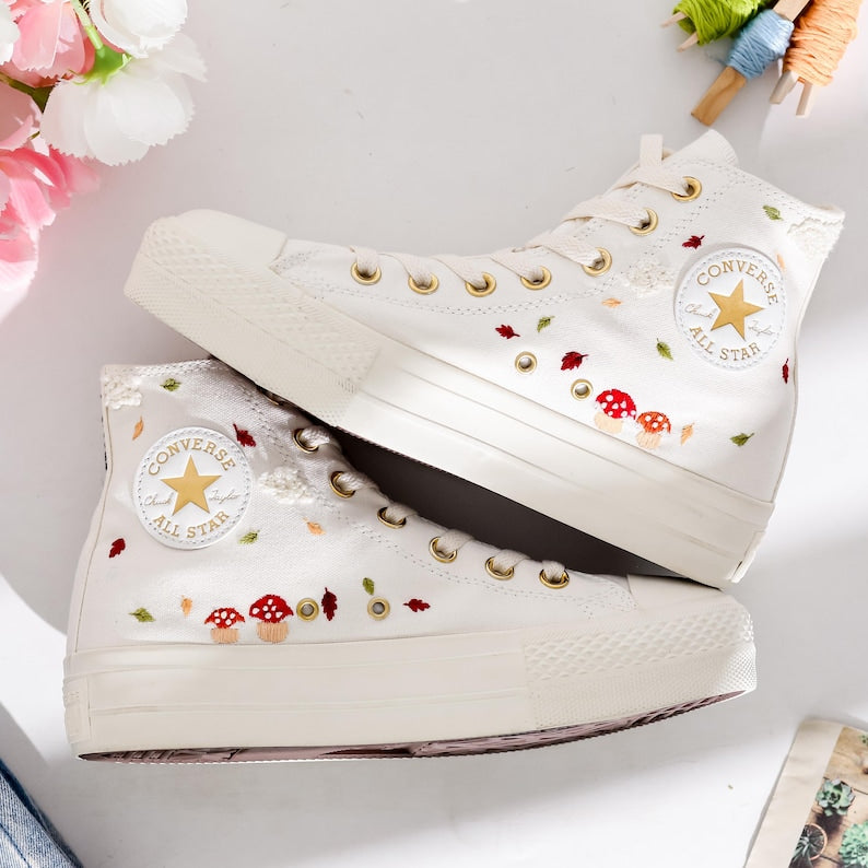 Mushroom House Embroidered Converse Shoes