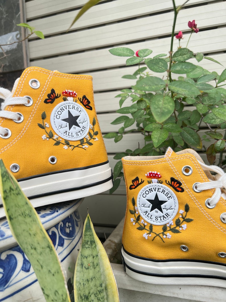 Red Mushroom & Butterfly Converse Embroidery