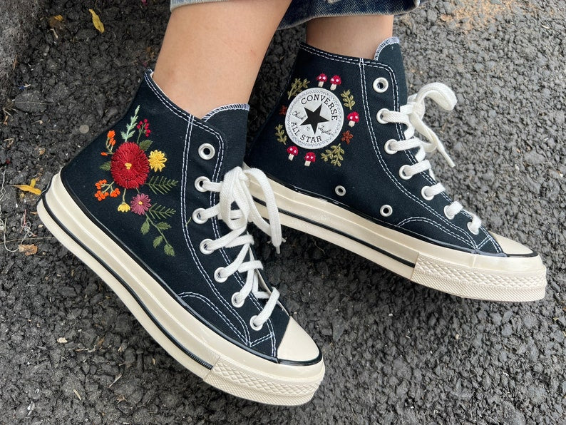 Red Daisy Converse Embroidery