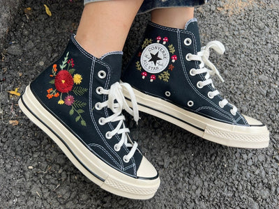 Red Daisy Converse Embroidery
