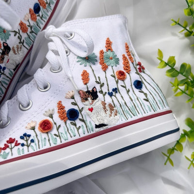 Cat and Wildflower Converse Embroidery