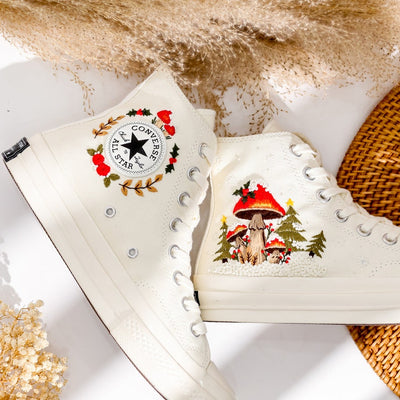 Christmas Tree and Mushroom Embroidered Converse High Top