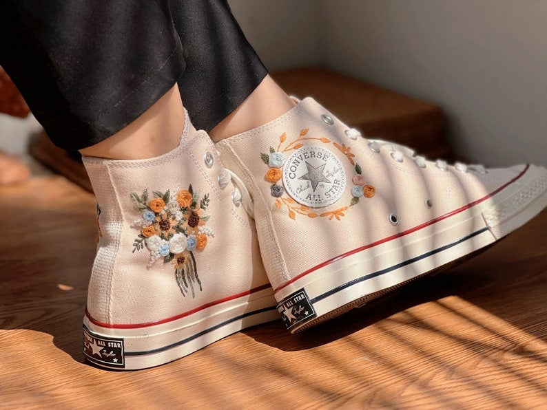 Orange & White Bouquet Converse Embroidery