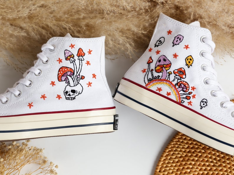 Mushrooms and Ghost Embroidered Shoes Custom High Tops