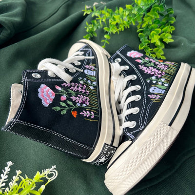 Lavender and Carnation Converse Embroidery
