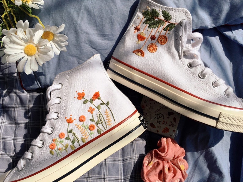 Orange Wildflowers Converse Embroidery