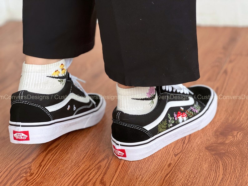 Embroidered Vans Lavender And Mushrooms