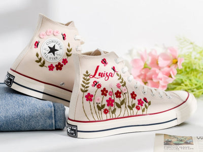 Bridal Flower Embroidered Converse Shoes