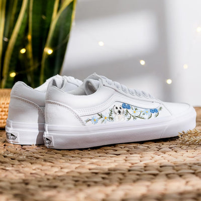 Embroidered Wedding Vans, Pet and Blue Flower