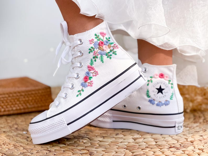 Pastel Roses Wedding Converse Embroidery