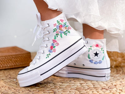 Pastel Roses Wedding Converse Embroidery