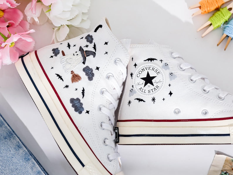 Flower and Sheep Embroidered Converse Shoes