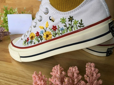 Bee and Wildflower Converse Embroidery