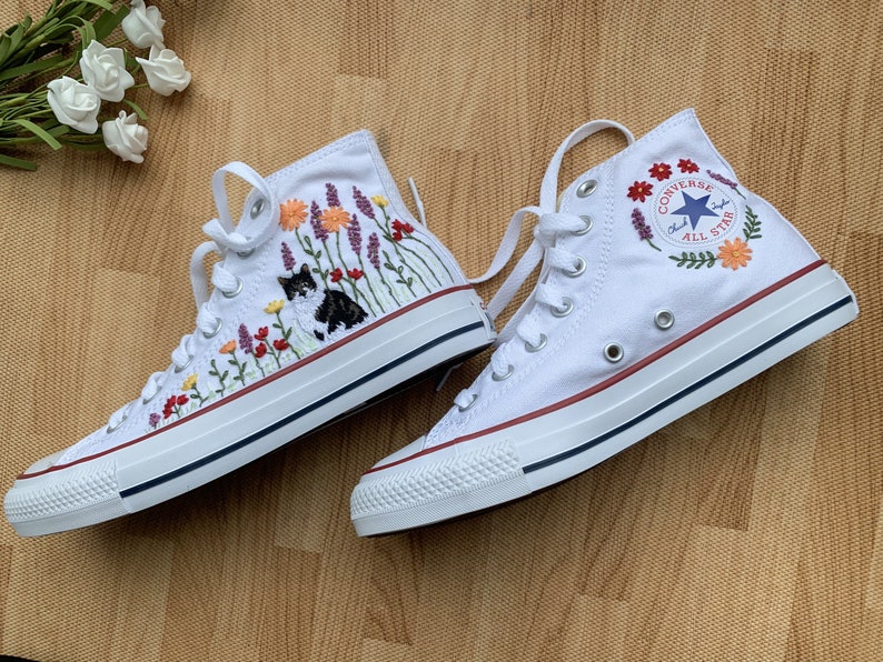 Cat and Flowers Converse Embroidery