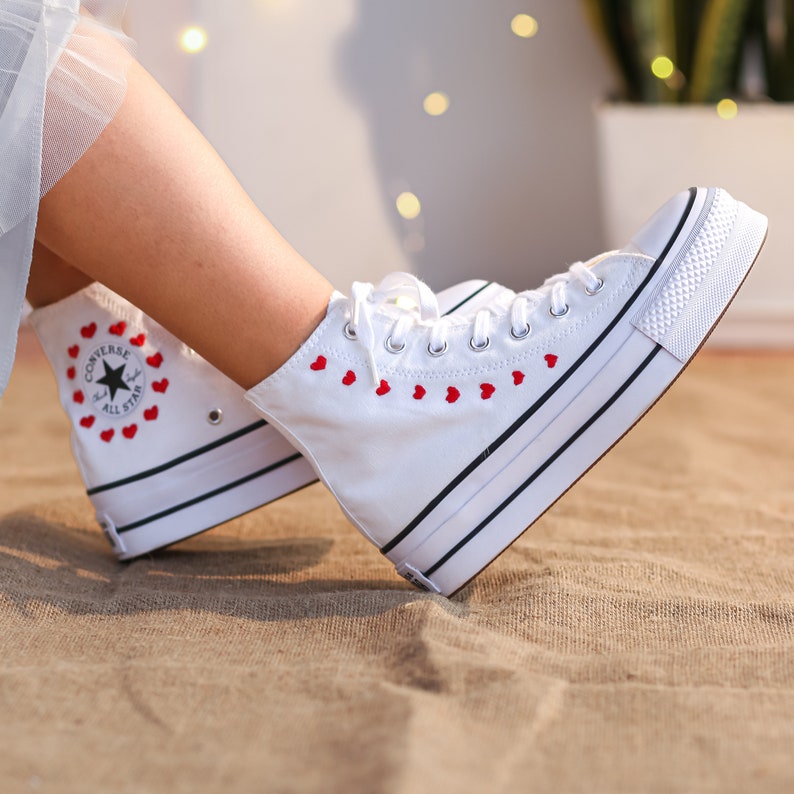 Red Hearts Line Converse Embroidery