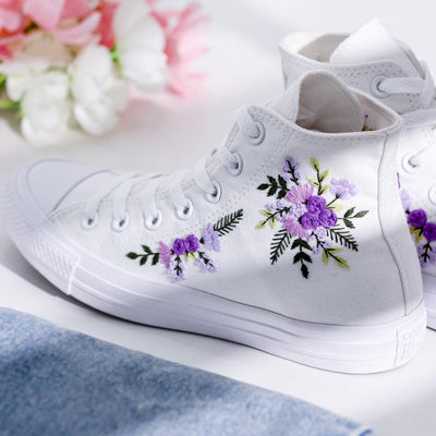 Purple Bridal Bouquet Embroidered Converse Shoes