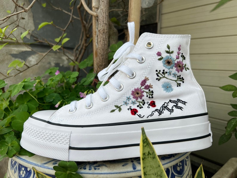 Ladybugs and Flowers Converse Embroidery