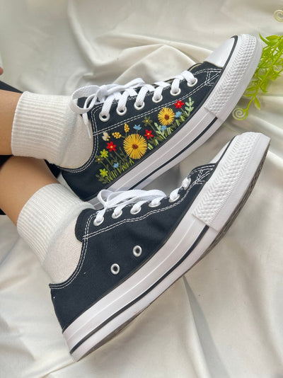 Embroidered Sneakers Sweet Colorful Flower Garden