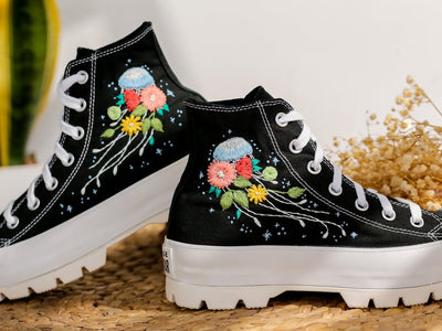 Jellyfish and Flowers Converse Embroidery