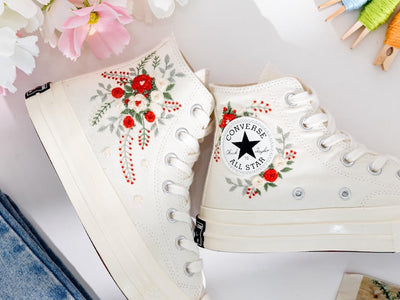 Wedding Flowers Embroidered Converse Shoes