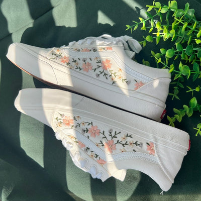 Embroidered Vans Sweet Light Pink Flower Garden