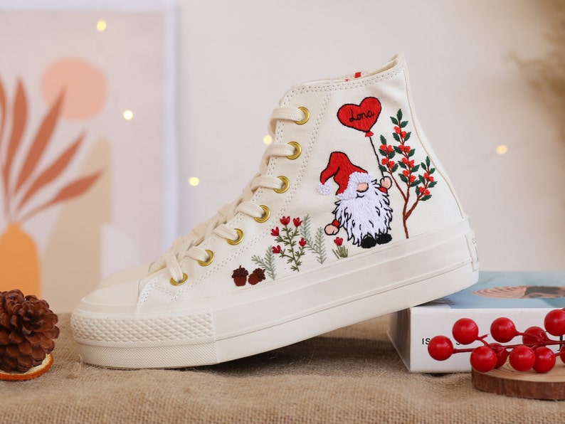 Converse Christmas Sneakers, Dog & Santa Embroidery