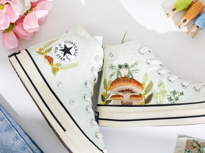 Mushroom and Frog Embroidered Converse Shoes