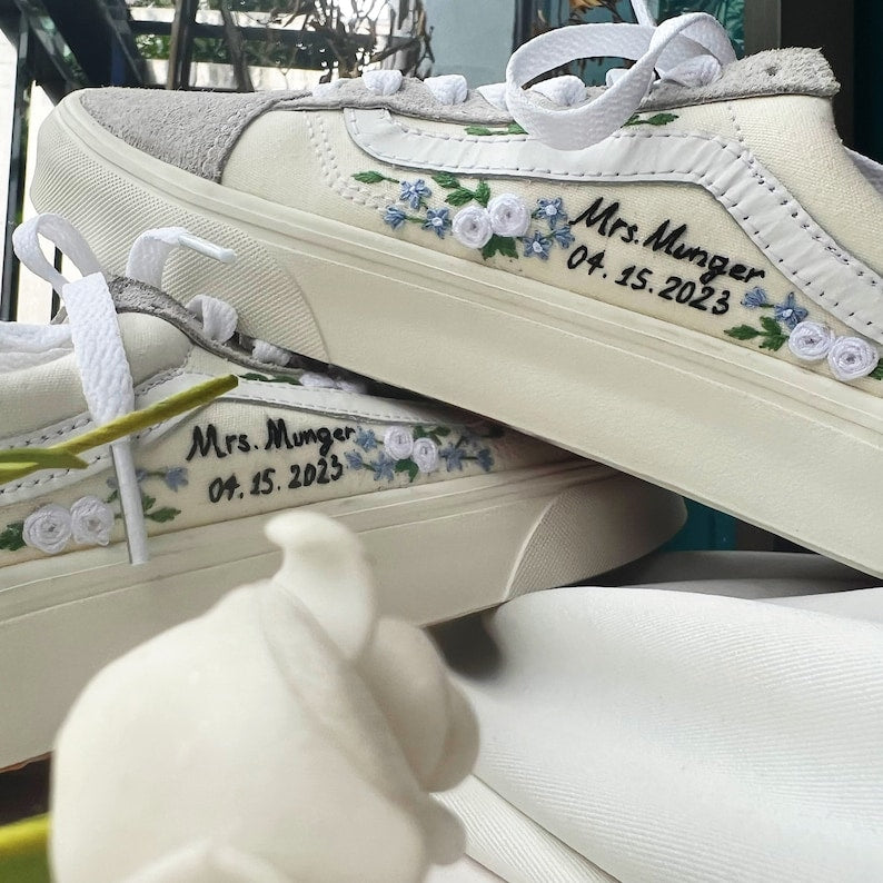 White Roses Wedding Converse Embroidery