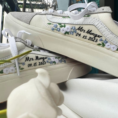 White Roses Wedding Converse Embroidery