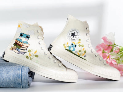 Books and Frogs Embroidered Shoes