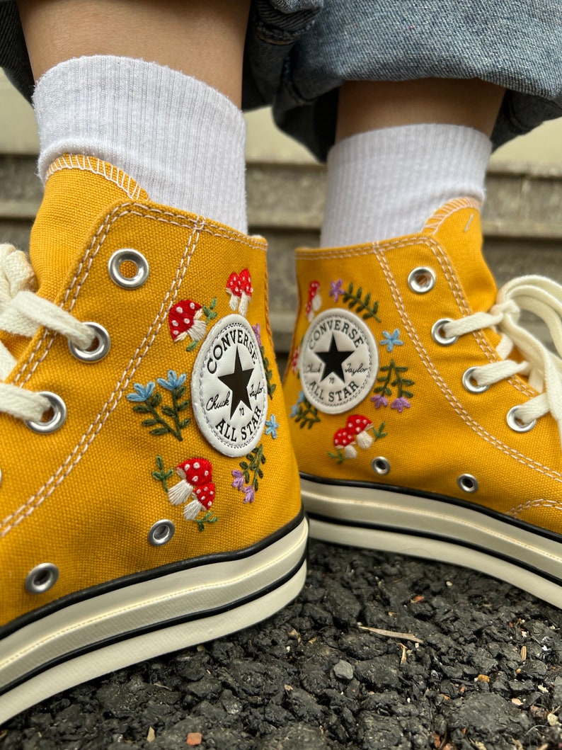Yellow Camper Van Converse Embroidery