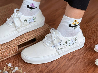 White Rose Vine Converse Embroidery