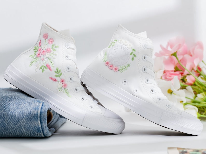 Wedding Flower Embroidered Converse Shoes