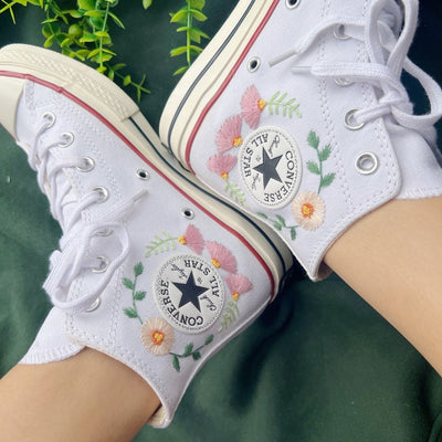 Pastel Cosmos Daisy Converse Embroidery