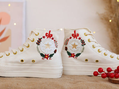 Embroidered Dog Christmas Shoes, Puppy Embroidered Converse