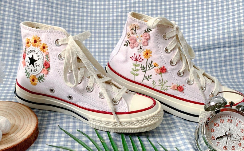 Pink & Yellow Floral Garden Converse Embroidery