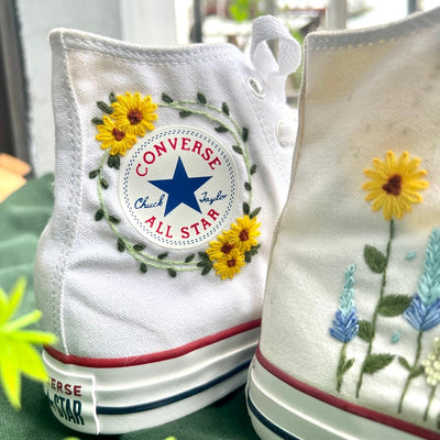 Sunflowers and Blue Flowers Converse Embroidery