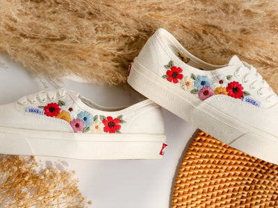 Color Flower Embroidered Vans