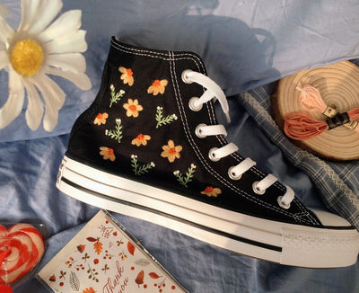 Orange Daisy Converse Embroidery