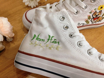 Corgi and Flower Converse Embroidery