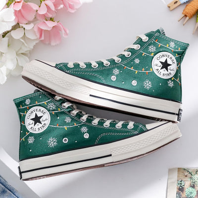 Meowy Christmas Embroidered Converse Shoes