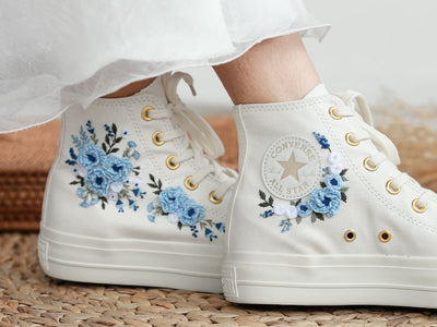 Blue Roses Wedding Converse Embroidery