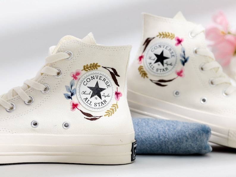 Butterfly and Mushrooms Embroidered Converse Shoes